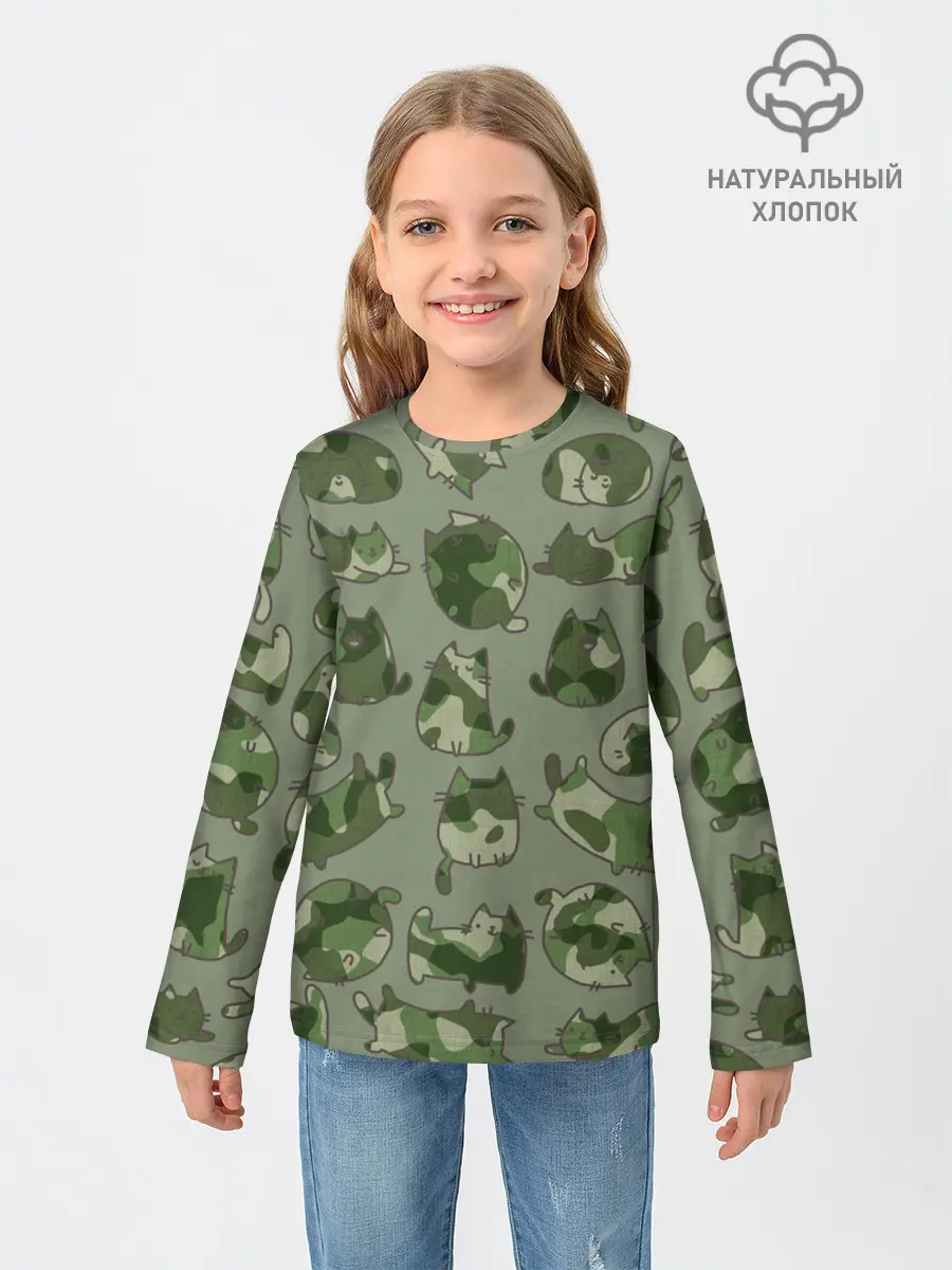 Детский лонгслив / Камуфляж с котиками