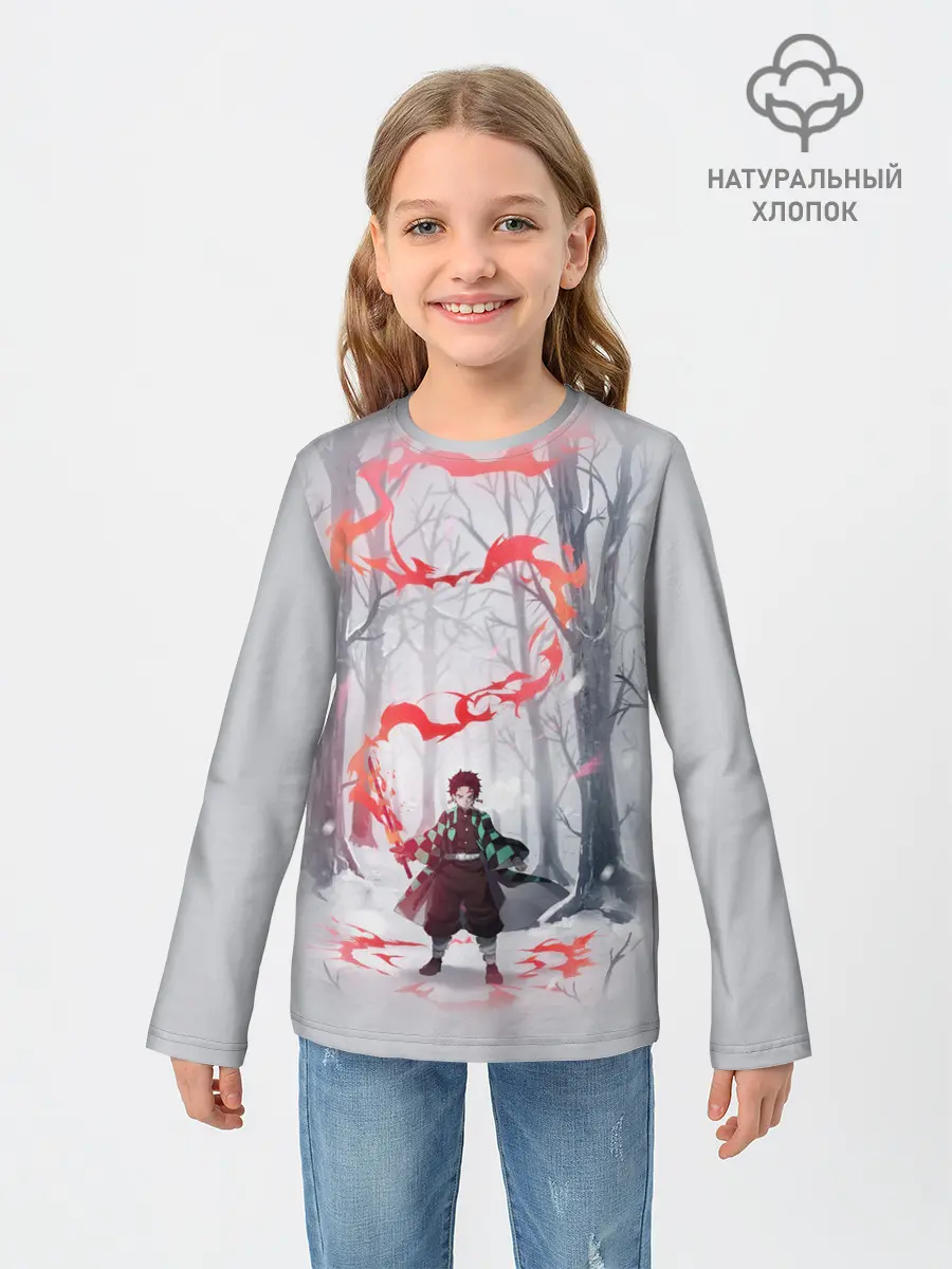 Детский лонгслив / KIMETSU NO YAIBA красный след