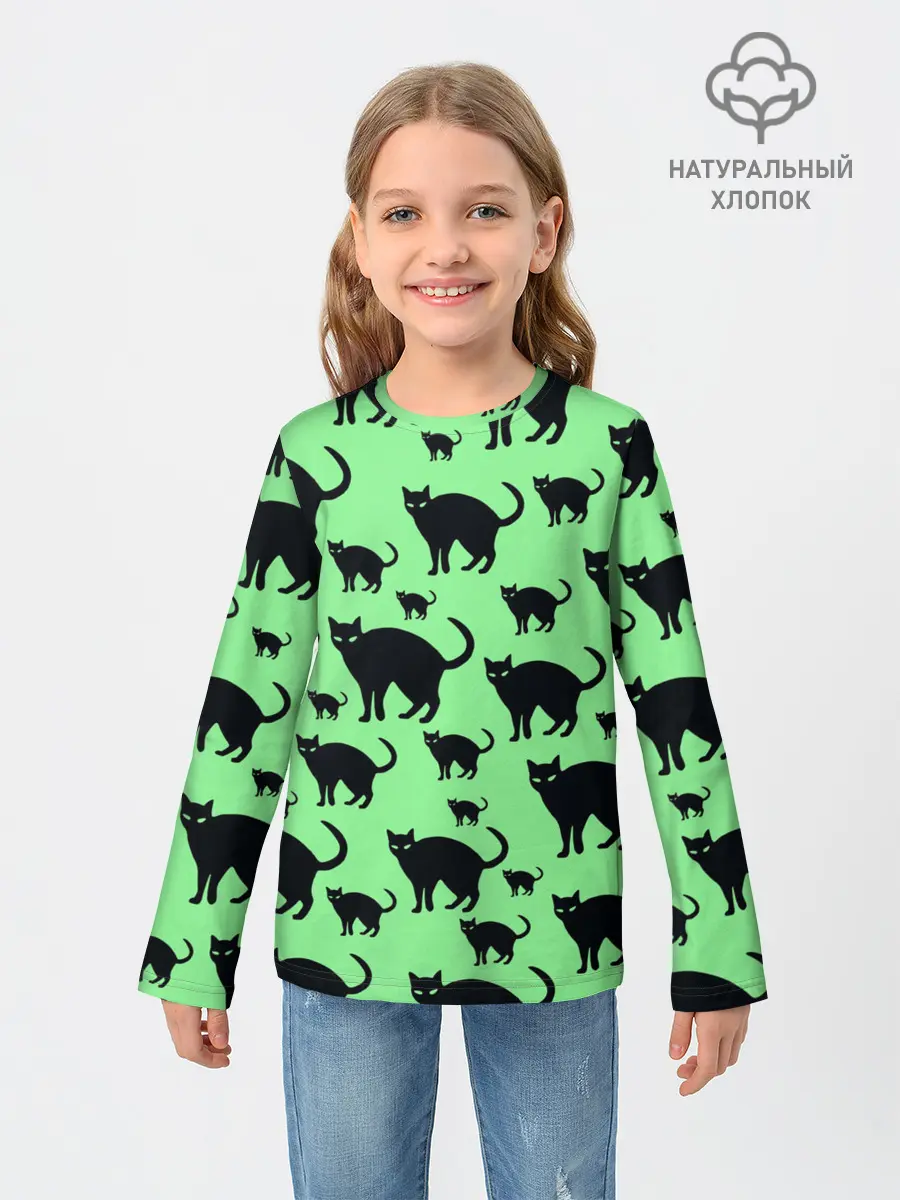 Детский лонгслив / Кошки черные