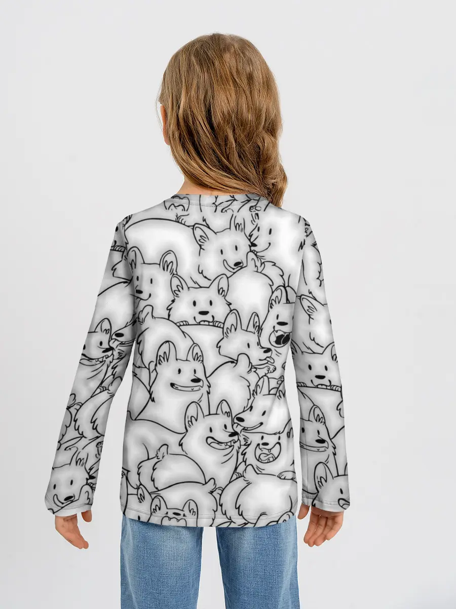 Детский лонгслив / Корги ЧБ