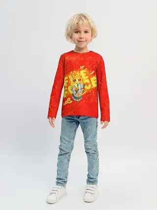 Детский лонгслив / пламенная бригада пожарных красный фон