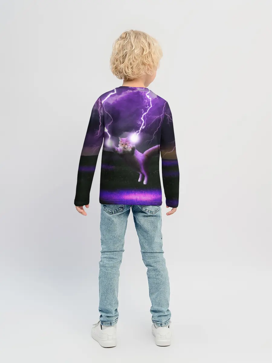 Детский лонгслив / Кот и Молнии