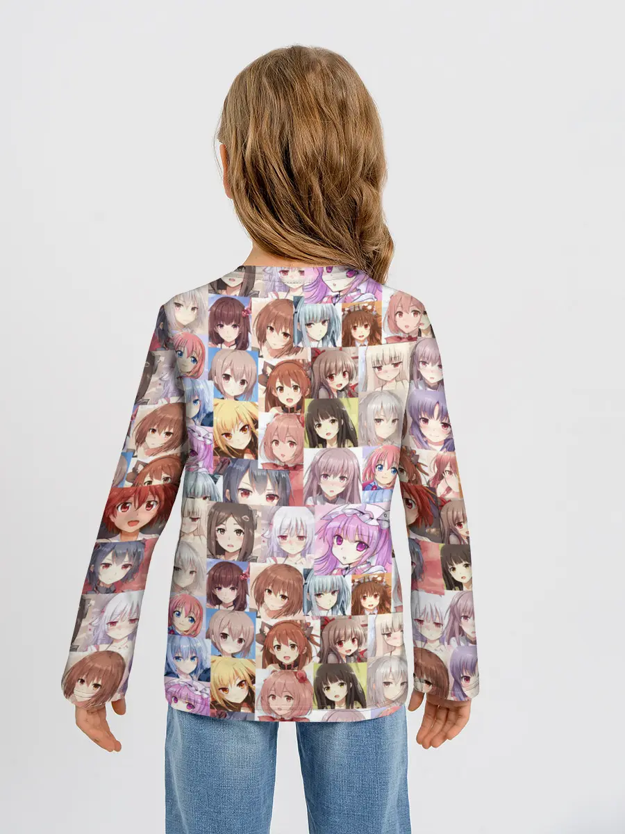 Детский лонгслив / MANY FACES OF ANIME GIRLS monochrome