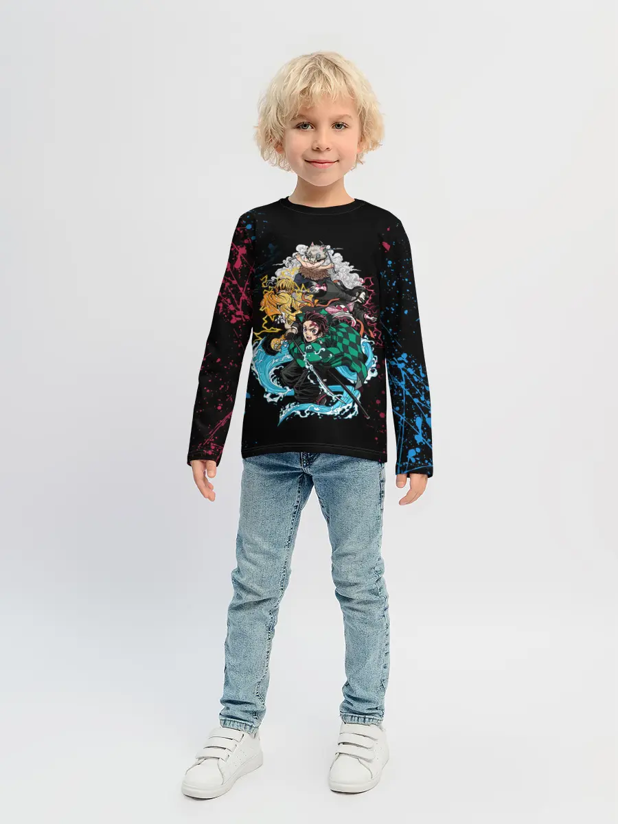 Детский лонгслив / Kimetsu no yaiba красносиние брызги