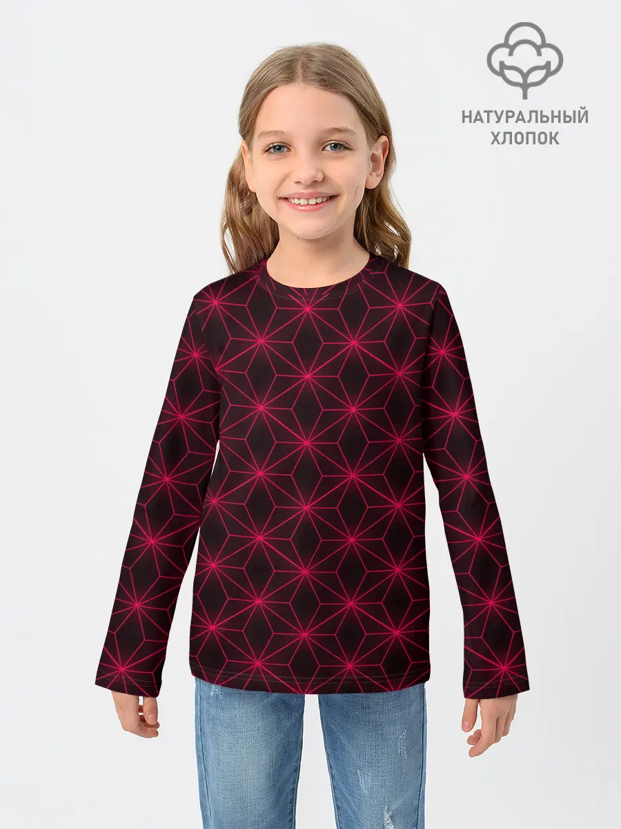 Детский лонгслив / Kimetsu no yaiba красный паттерн