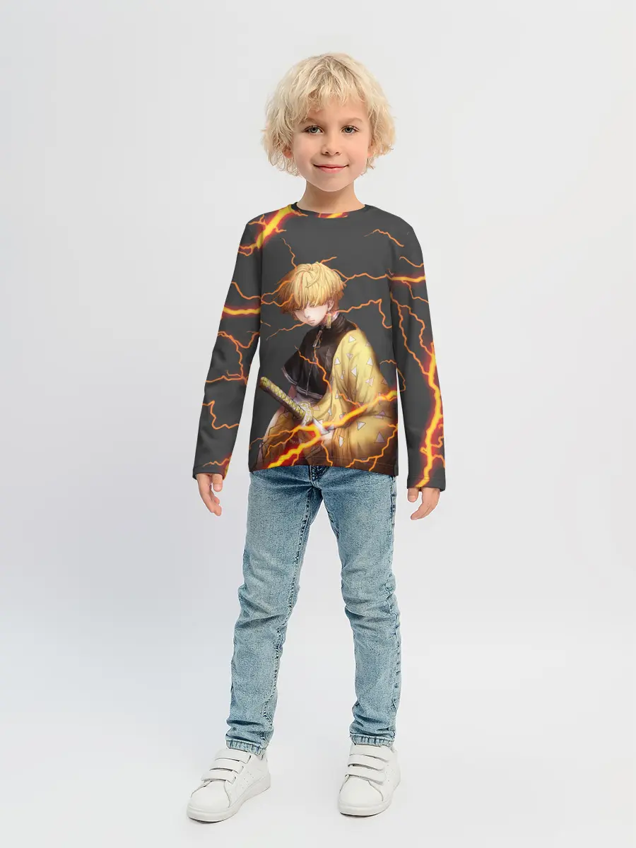 Детский лонгслив / KIMETSU NO YAIBA оранжевые молнии
