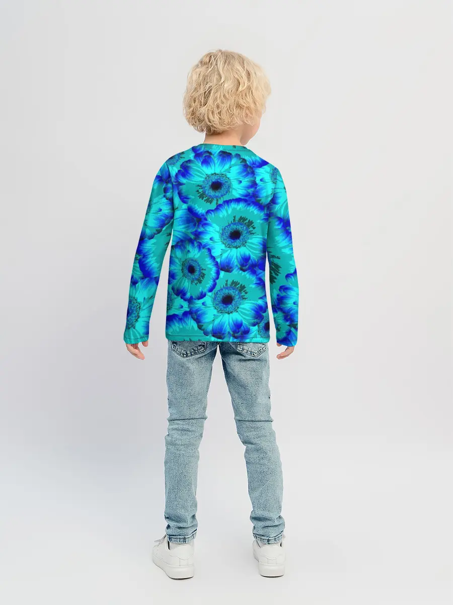Детский лонгслив / Голубые хризантемы