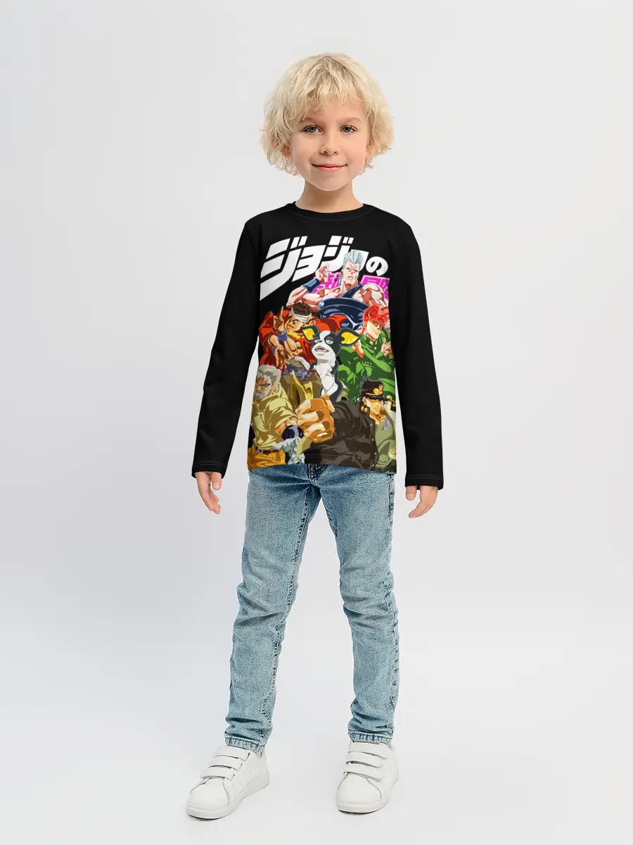 Детский лонгслив / Jojo герои на черном
