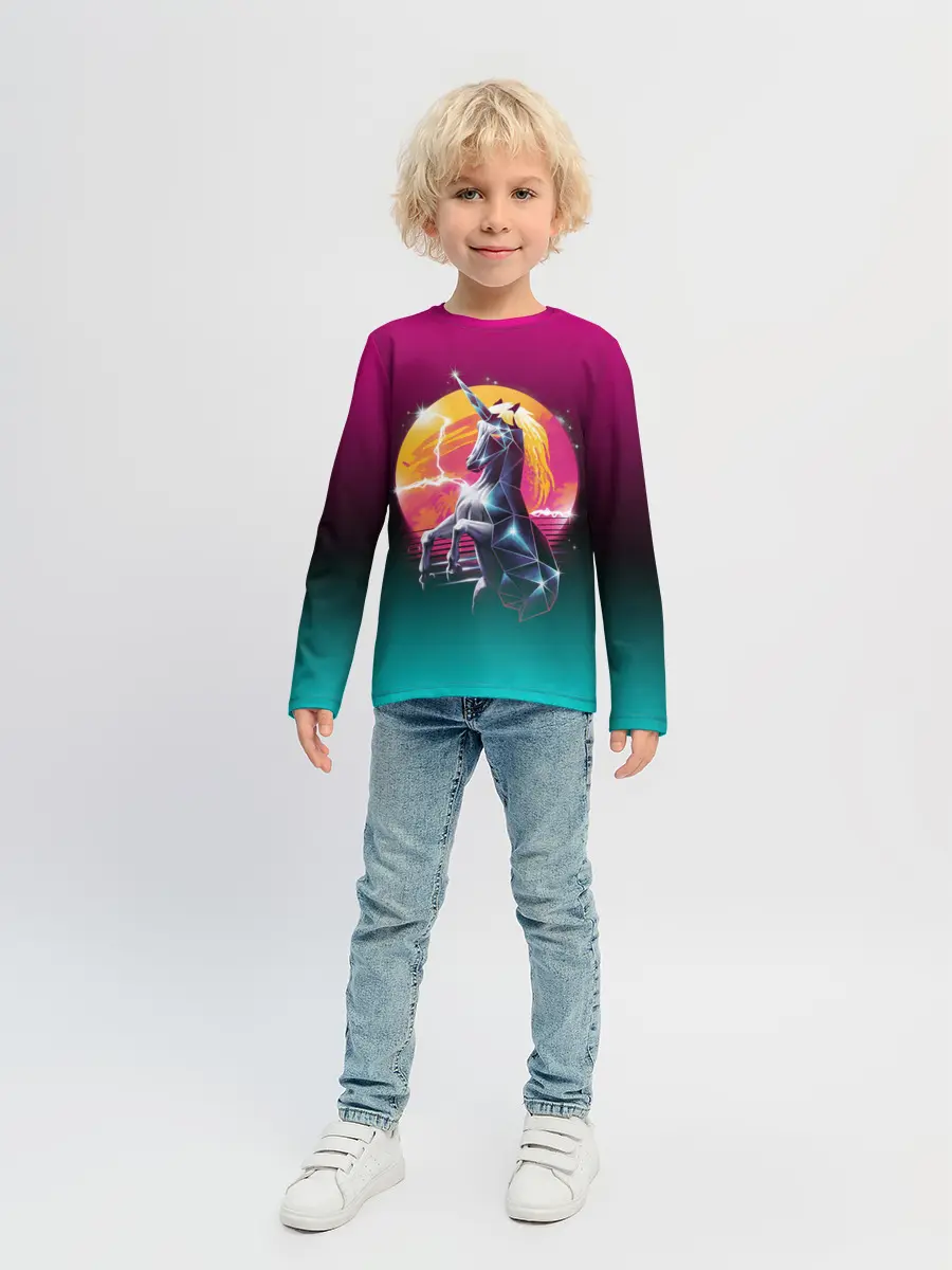 Детский лонгслив / РЕТРО ЕДИНОРОГ НЕОН