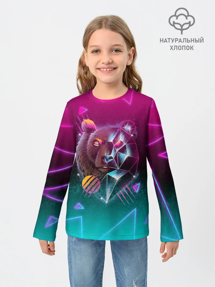 Детский лонгслив / RETRO CYBER BEAR NEON