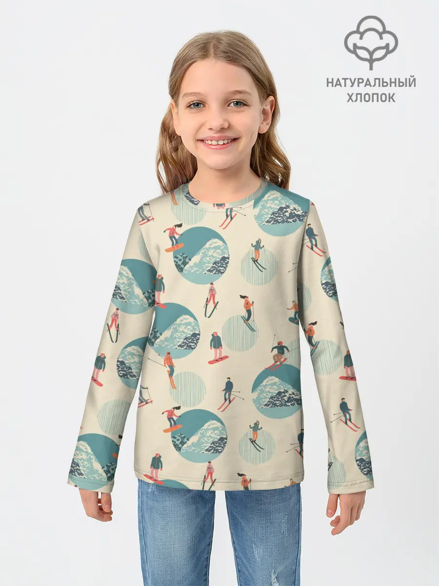 Детский лонгслив / лыжники