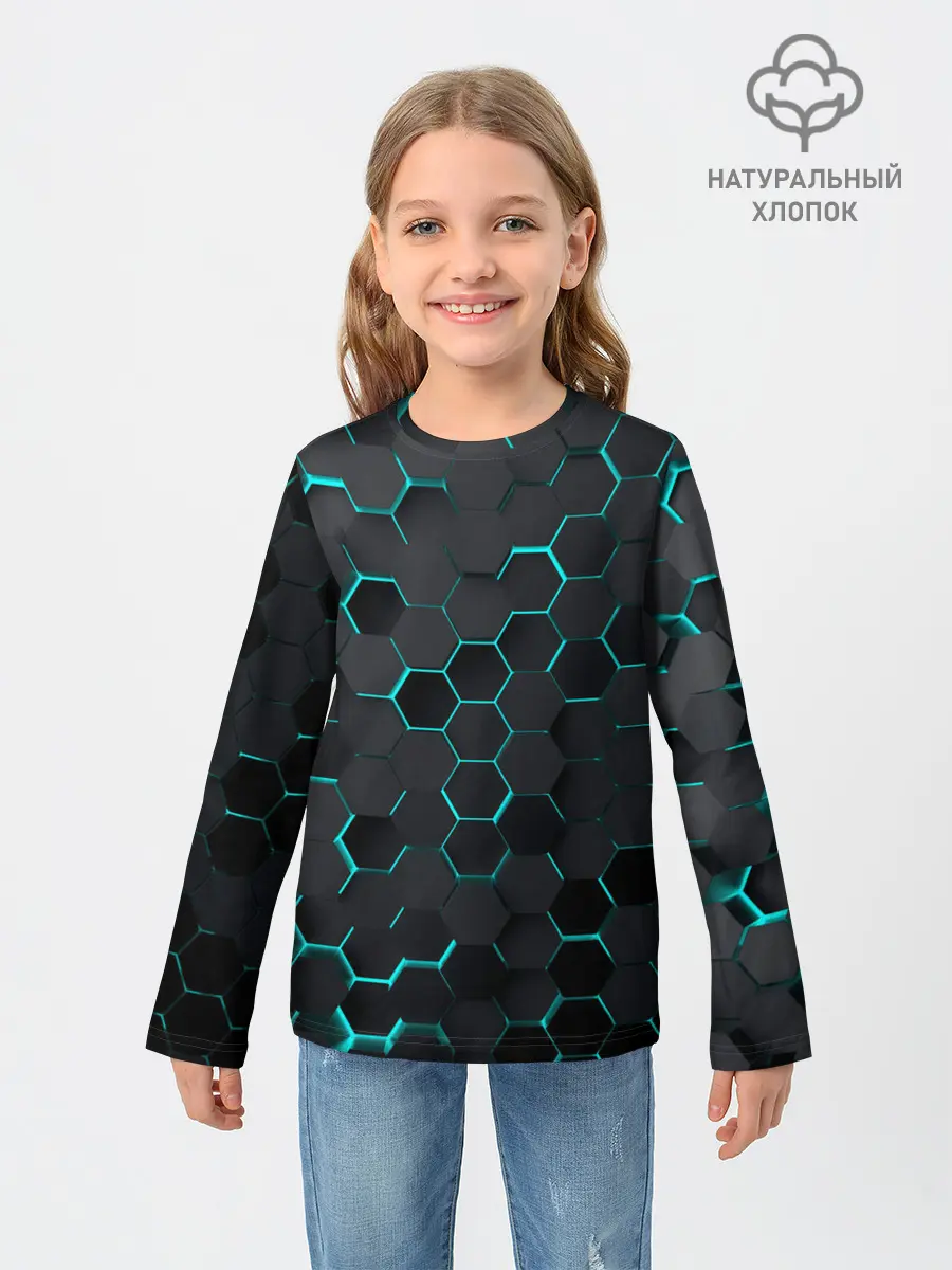 Детский лонгслив / 3D соты BLUE