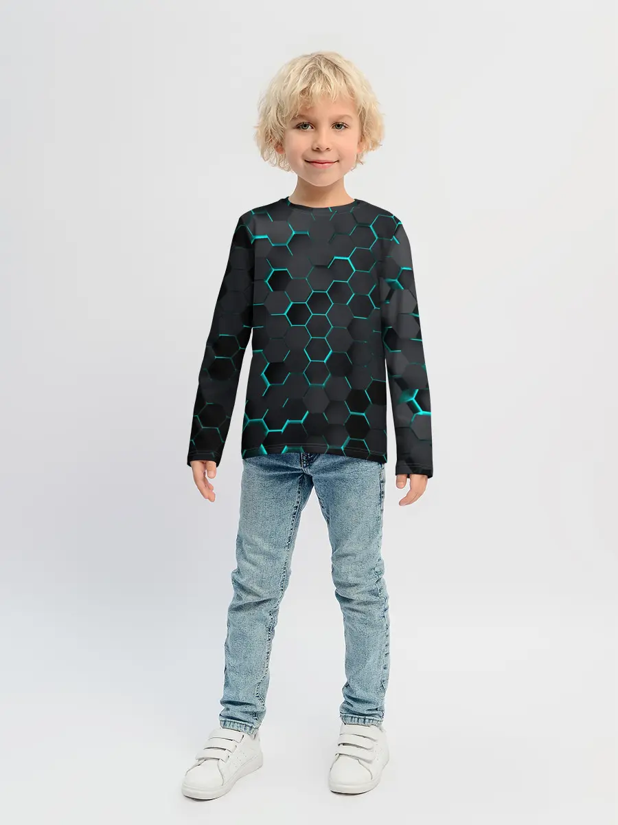 Детский лонгслив / 3D соты BLUE