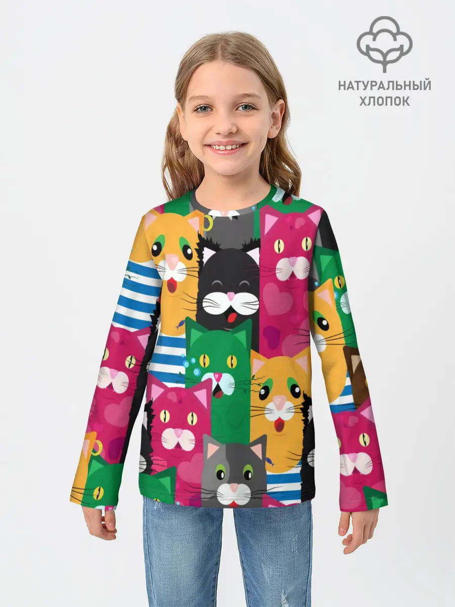 Детский лонгслив / Голодные котики.