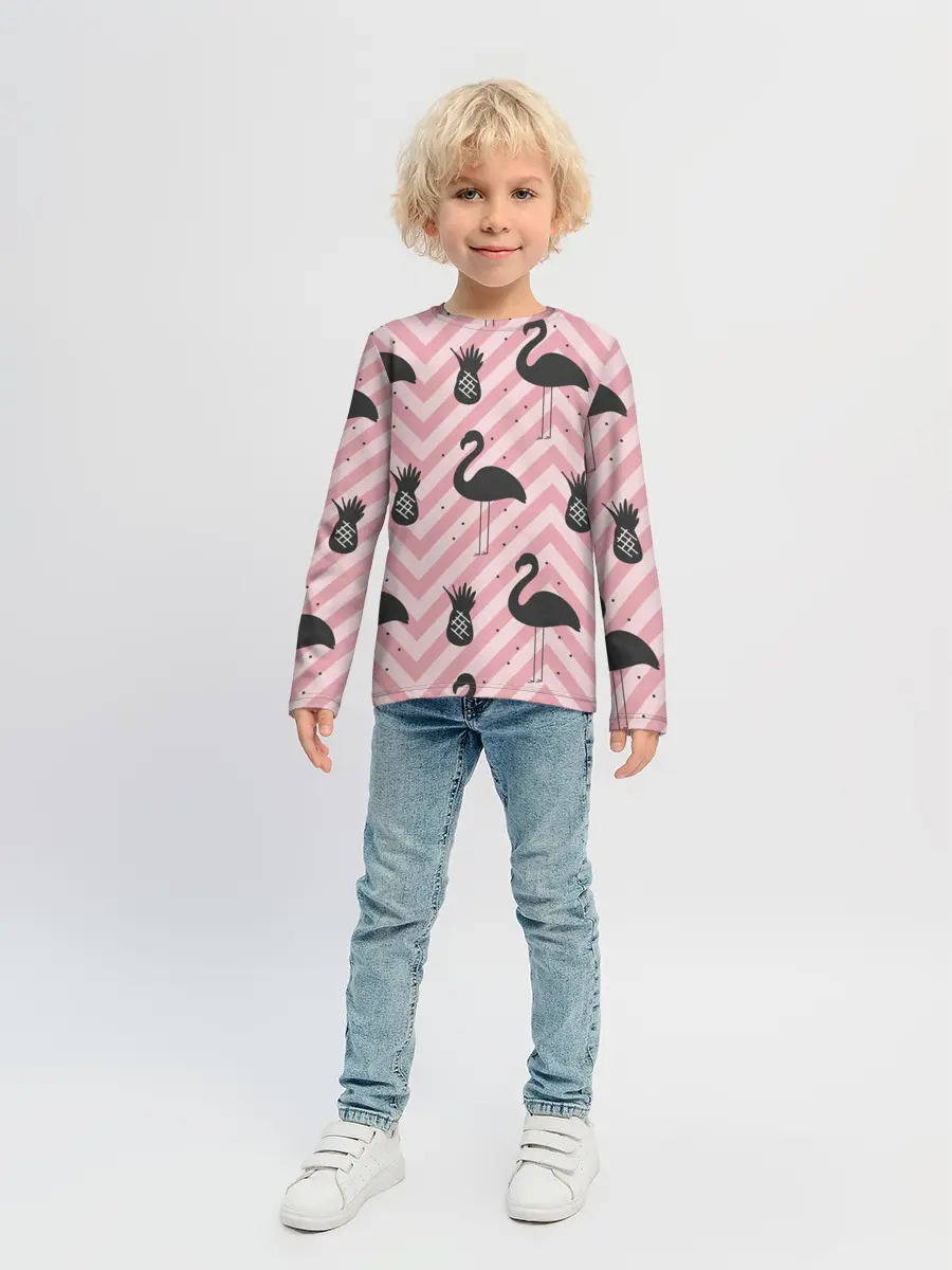 Детский лонгслив / Черный фламинго
