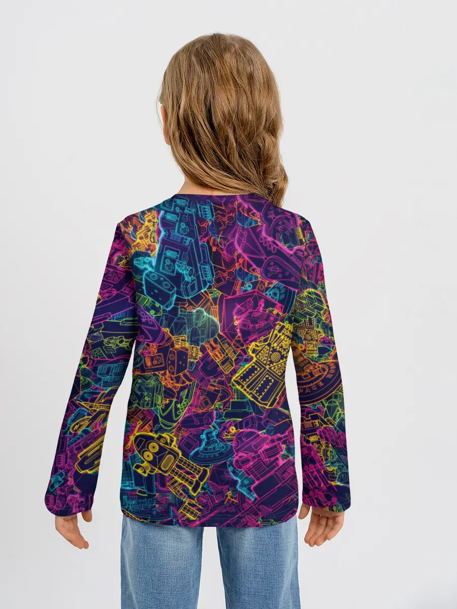 Детский лонгслив / Neon Robots