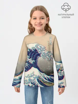 Детский лонгслив / Kanagawa Wave Glitch Art