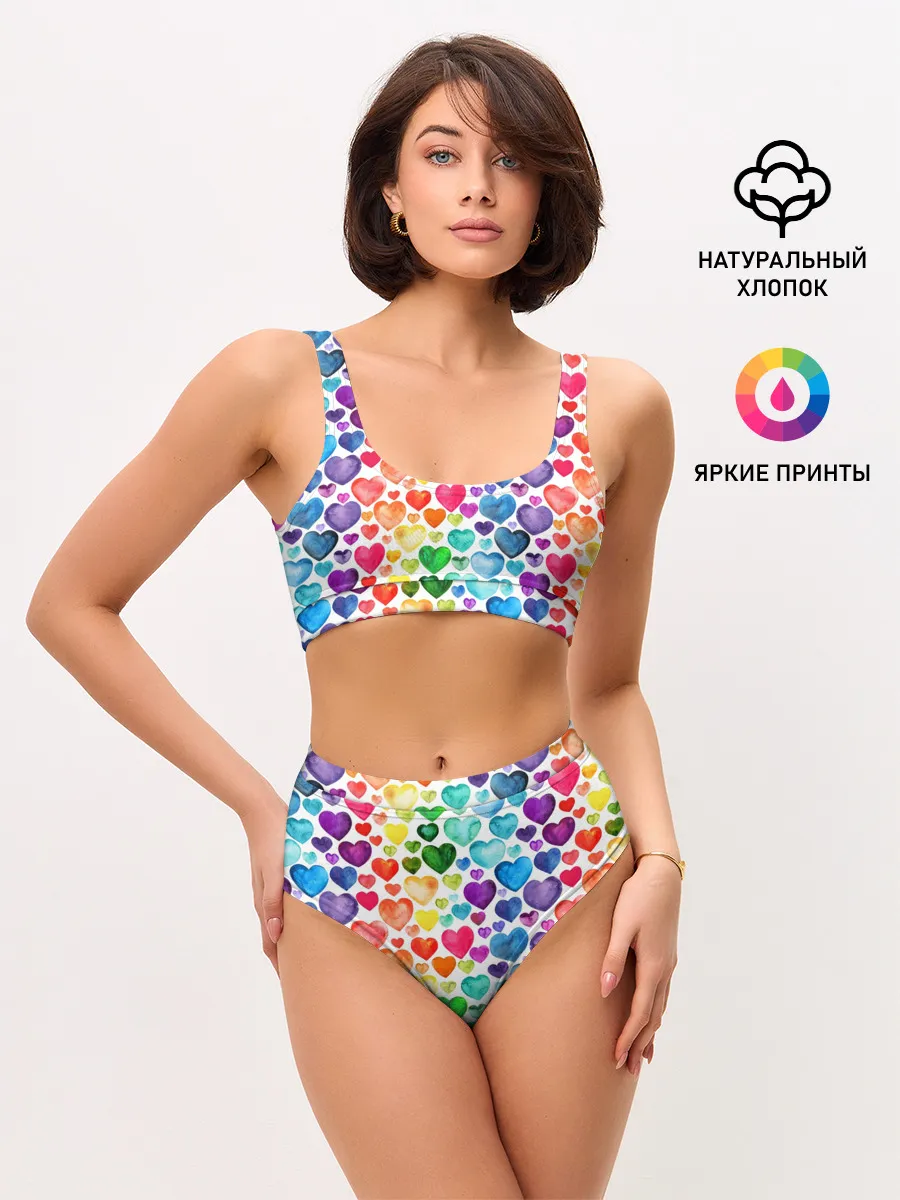 Женские топ и трусы / Радужные сердечки