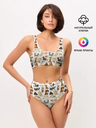 Женские топ и трусы / узор песики собачки гав