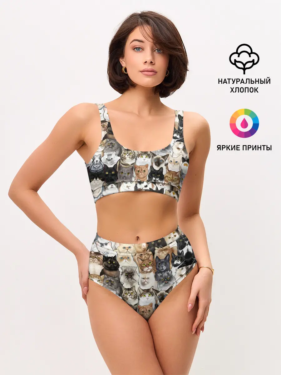 Женские топ и трусы / Котики смешные