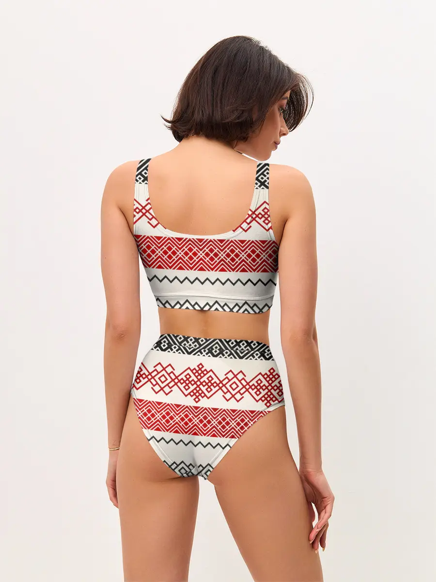 Женские топ и трусы / Славянский узор красно-черный