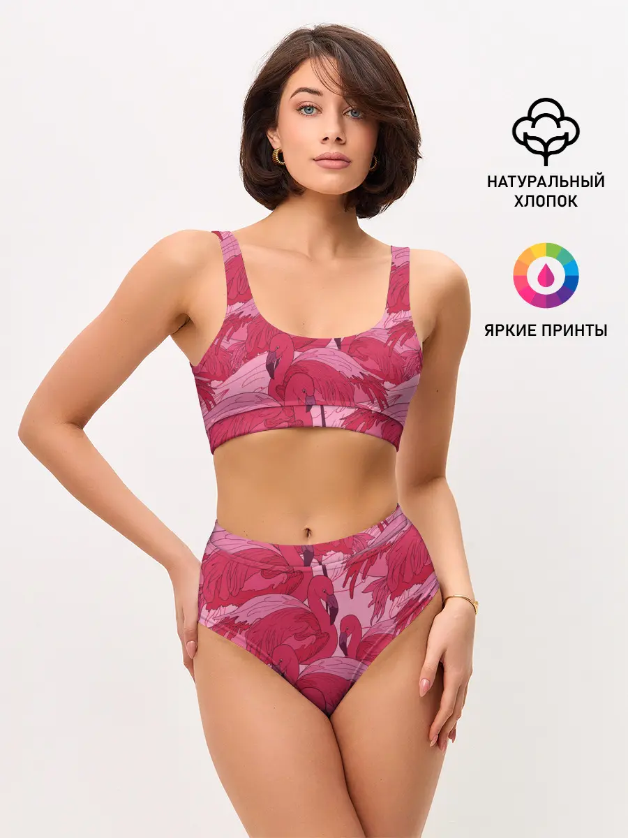 Женские топ и трусы / розовые фламинго