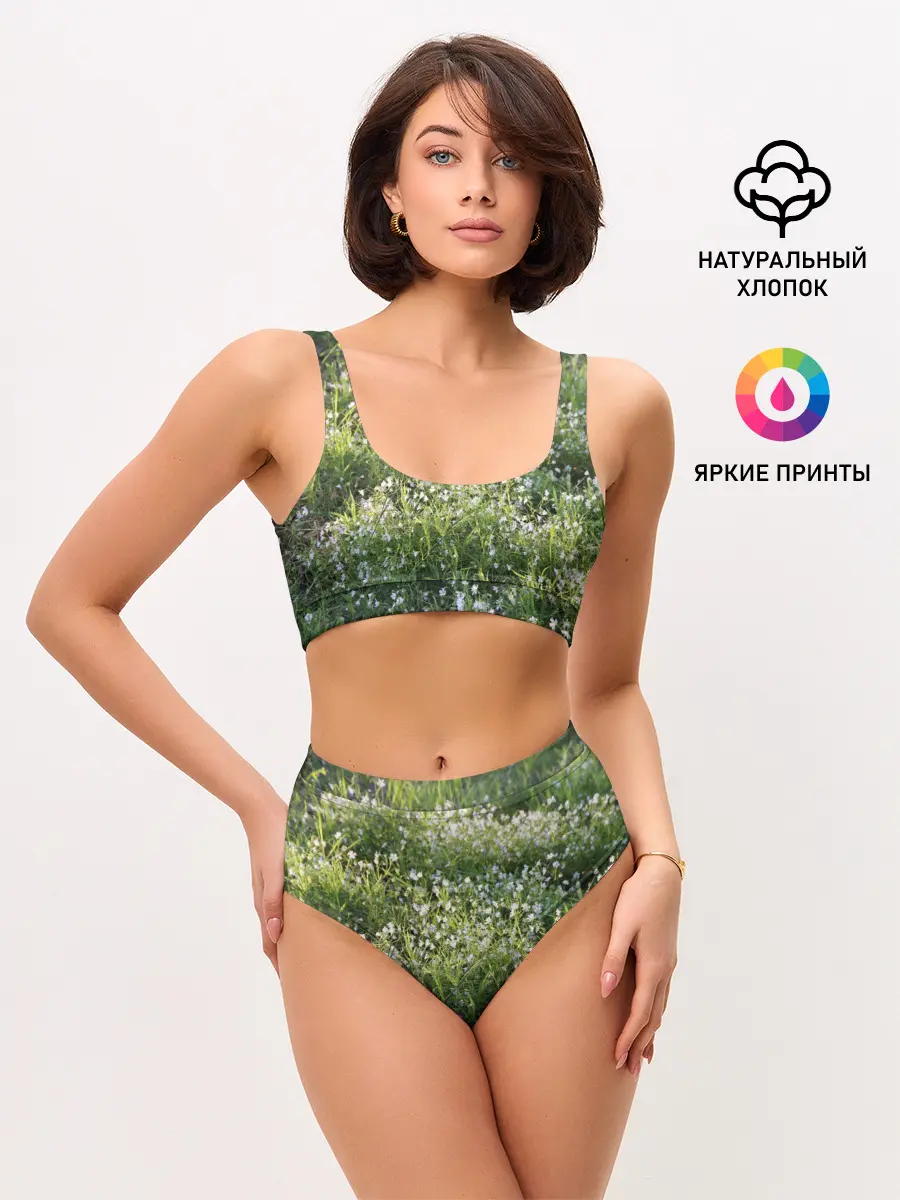 Женские топ и трусы / луг белых колокольциков