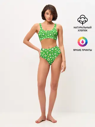 Женские топ и трусы / Ромашки на зелёном фоне