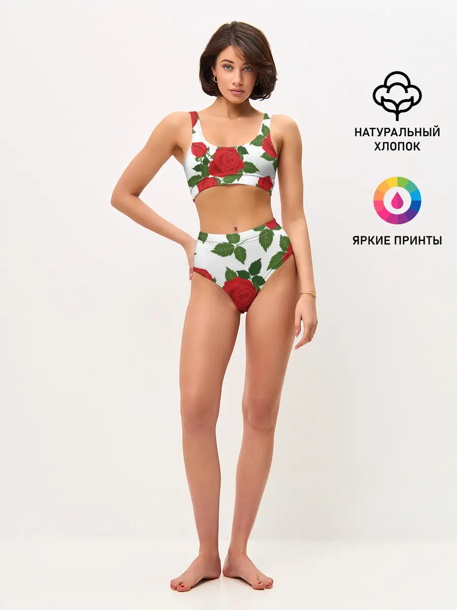 Женские топ и трусы / Большие розы
