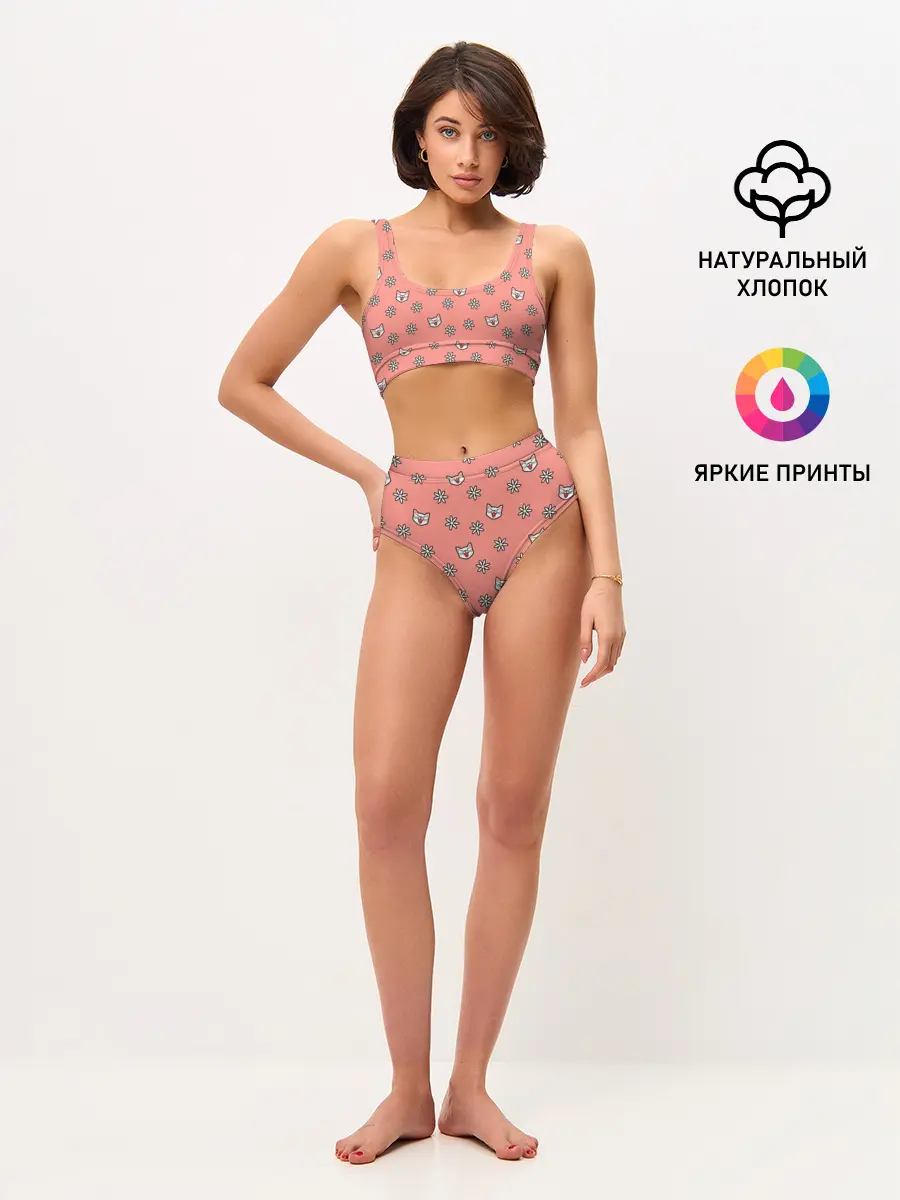 Женские топ и трусы / Кошки и цветы