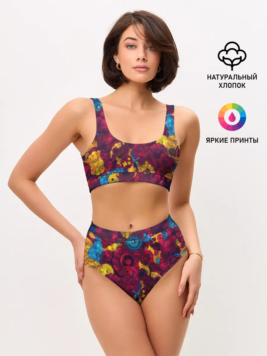Женские топ и трусы / Цветы - шестеренки