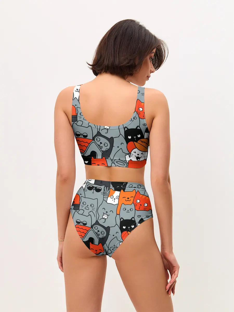 Женские топ и трусы / Разноцветные коты