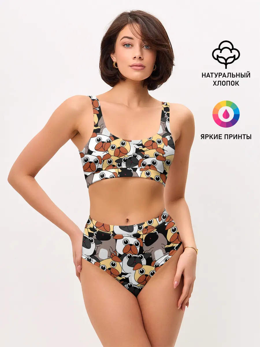 Женские топ и трусы / Собаки мопсы