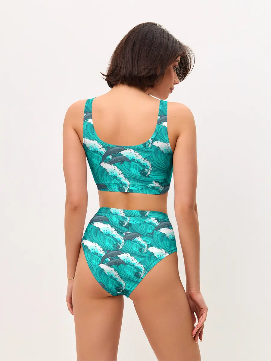 Женские топ и трусы / Дельфины в море