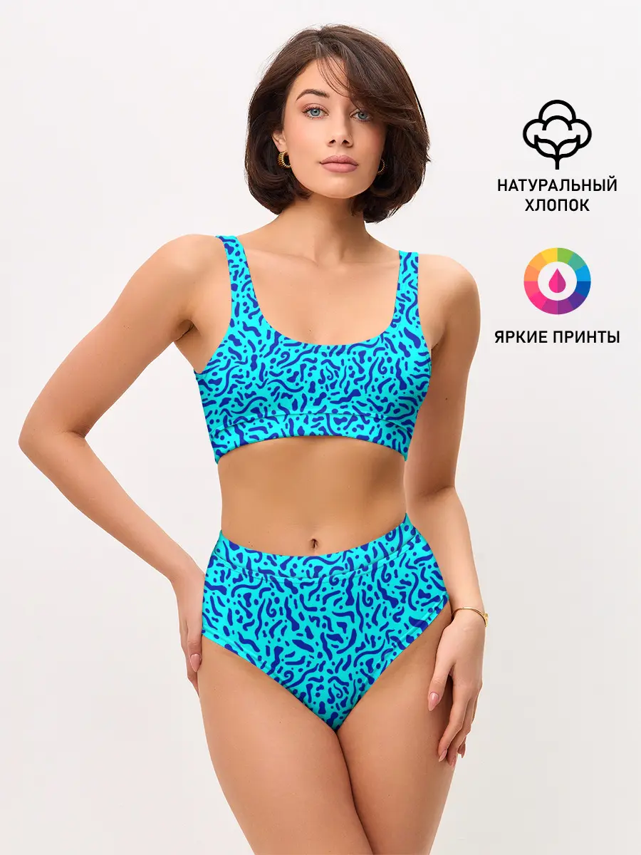 Женские топ и трусы / Неоновые синие узоры