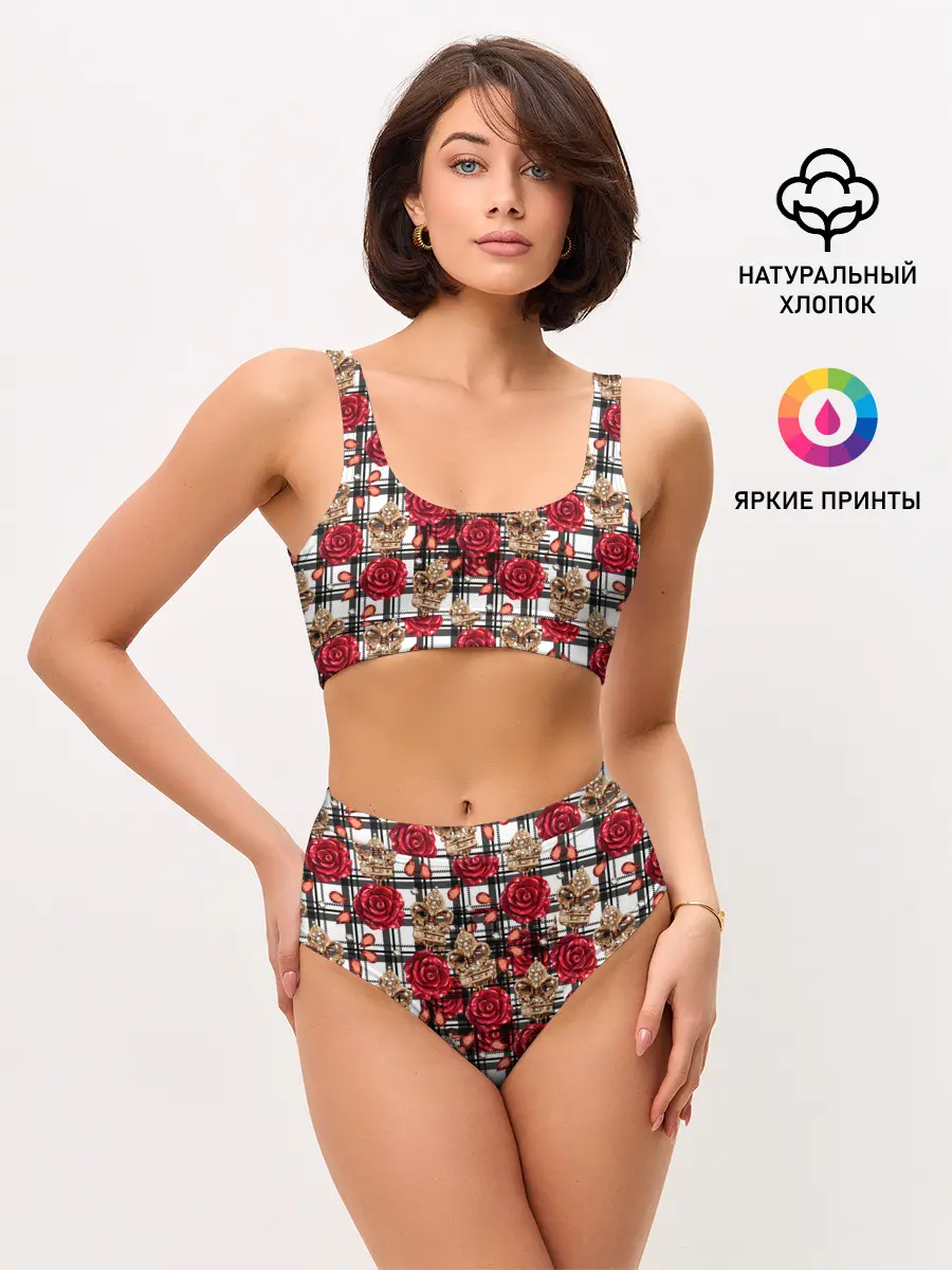 Женские топ и трусы / Розы в клеточку