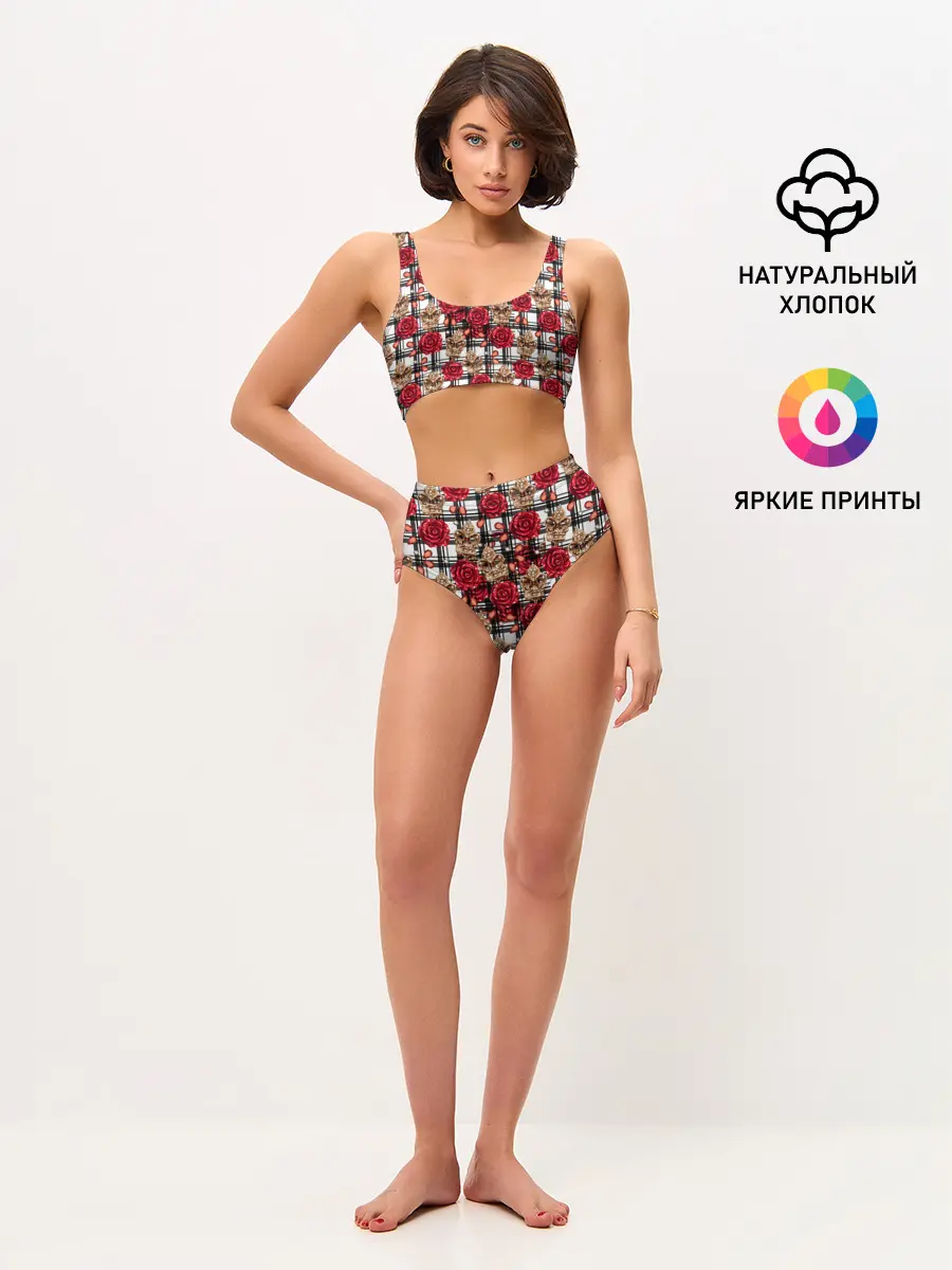 Женские топ и трусы / Розы в клеточку