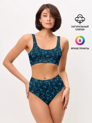 Женские топ и трусы / Синий полигональный паттерн