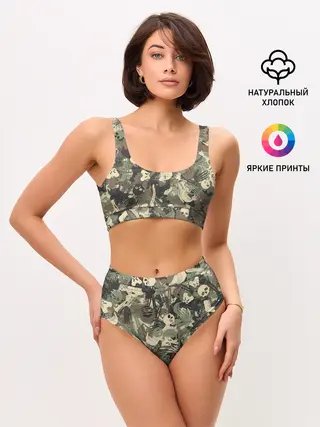 Женские топ и трусы / Камуфляж с костями