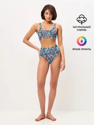 Женские топ и трусы / Розово-голубой тропический
