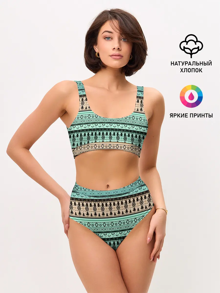 Женские топ и трусы / Новогодний зимний орнамент