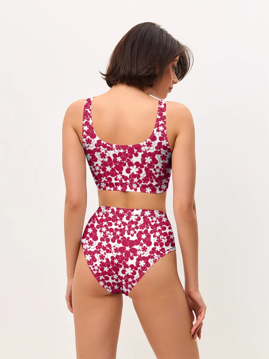 Женские топ и трусы / Бело-красный цветочный