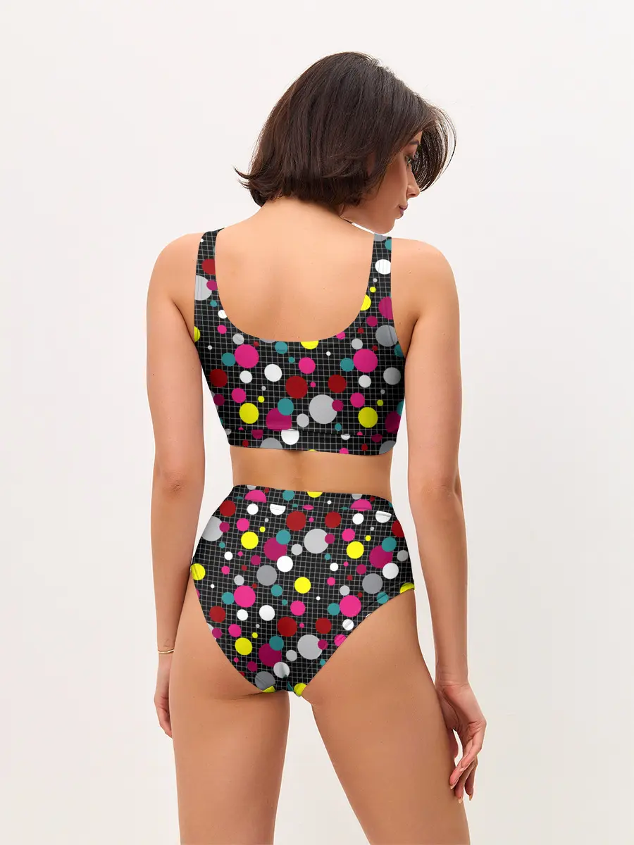 Женские топ и трусы / Разноцветный горох на черном