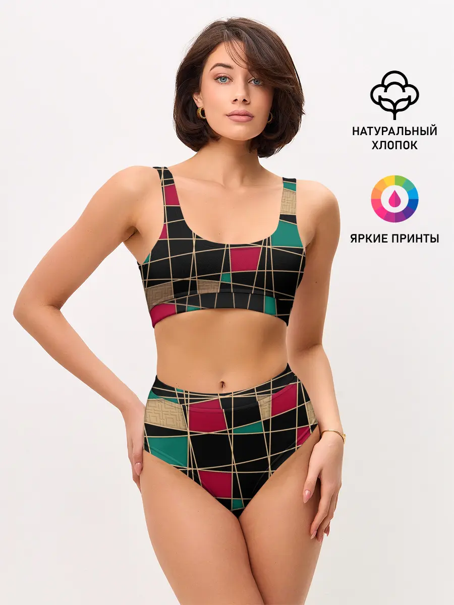 Женские топ и трусы / Модный абстрактный узор
