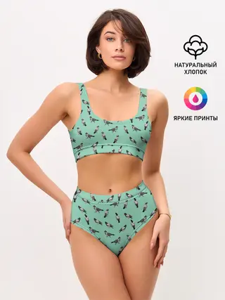 Женские топ и трусы / Голуби на зеленом