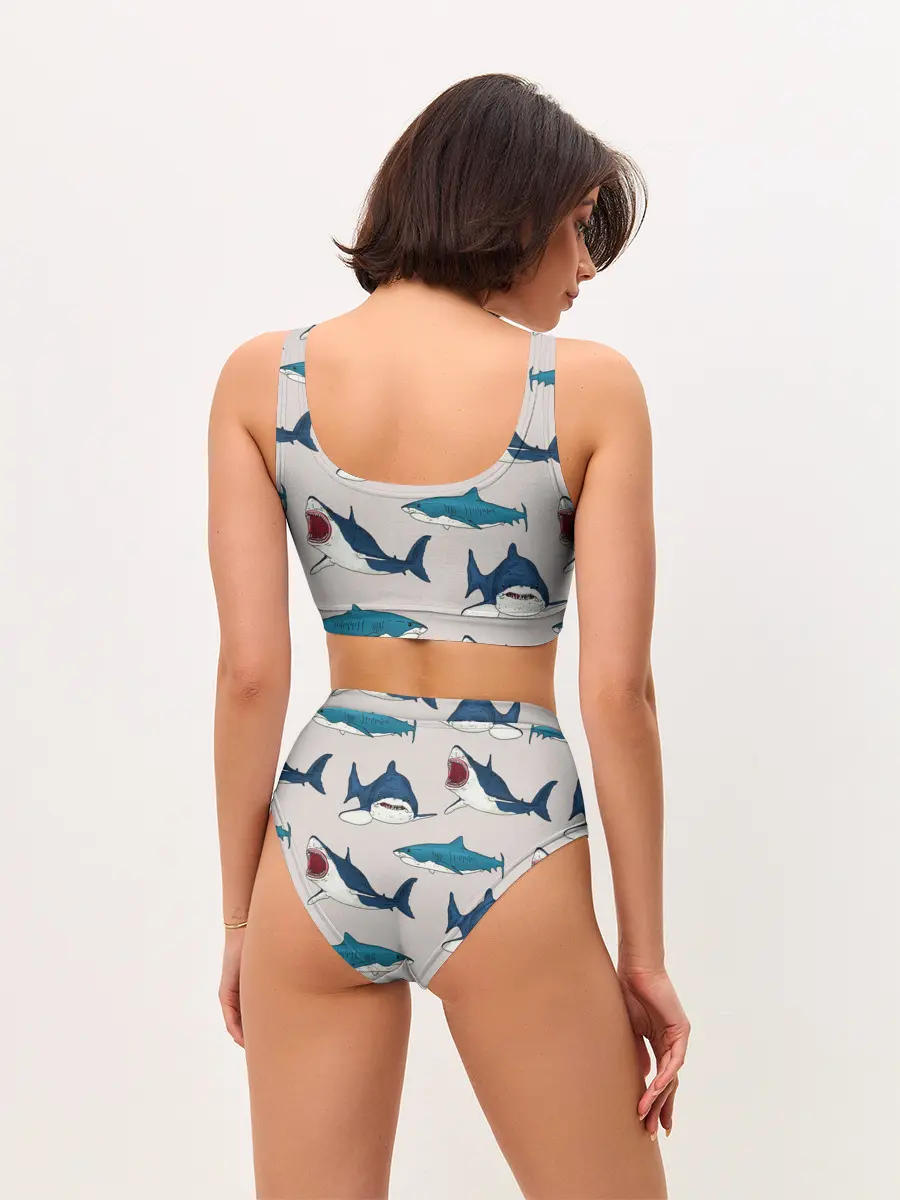 Женские топ и трусы / Кровожадные акулы паттерн