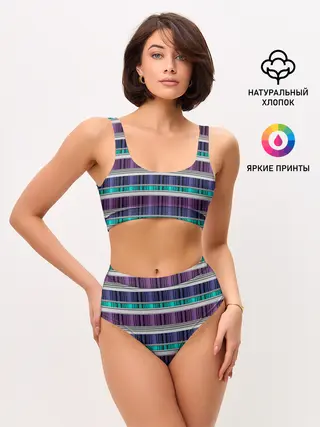 Женские топ и трусы / Бирюзово-сиреневый полосатый