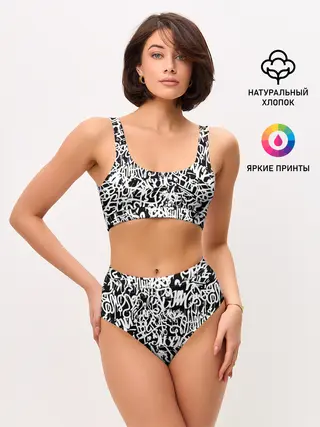 Женские топ и трусы / Graffiti white on black