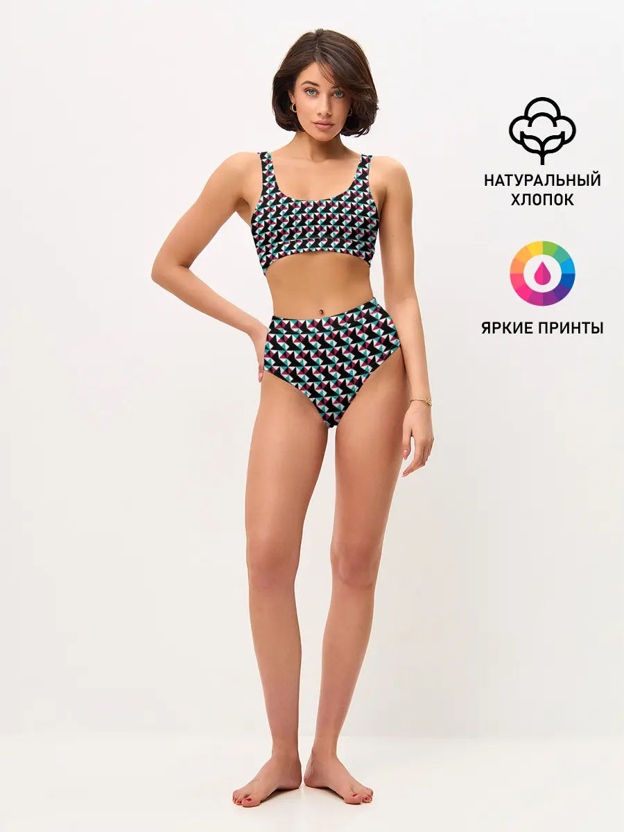 Женские топ и трусы / Красно-черный абстрактный узор