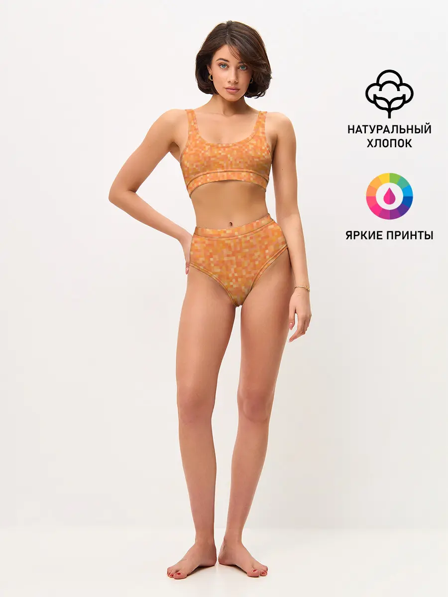 Женские топ и трусы / Оранжевая пиксель абстракция